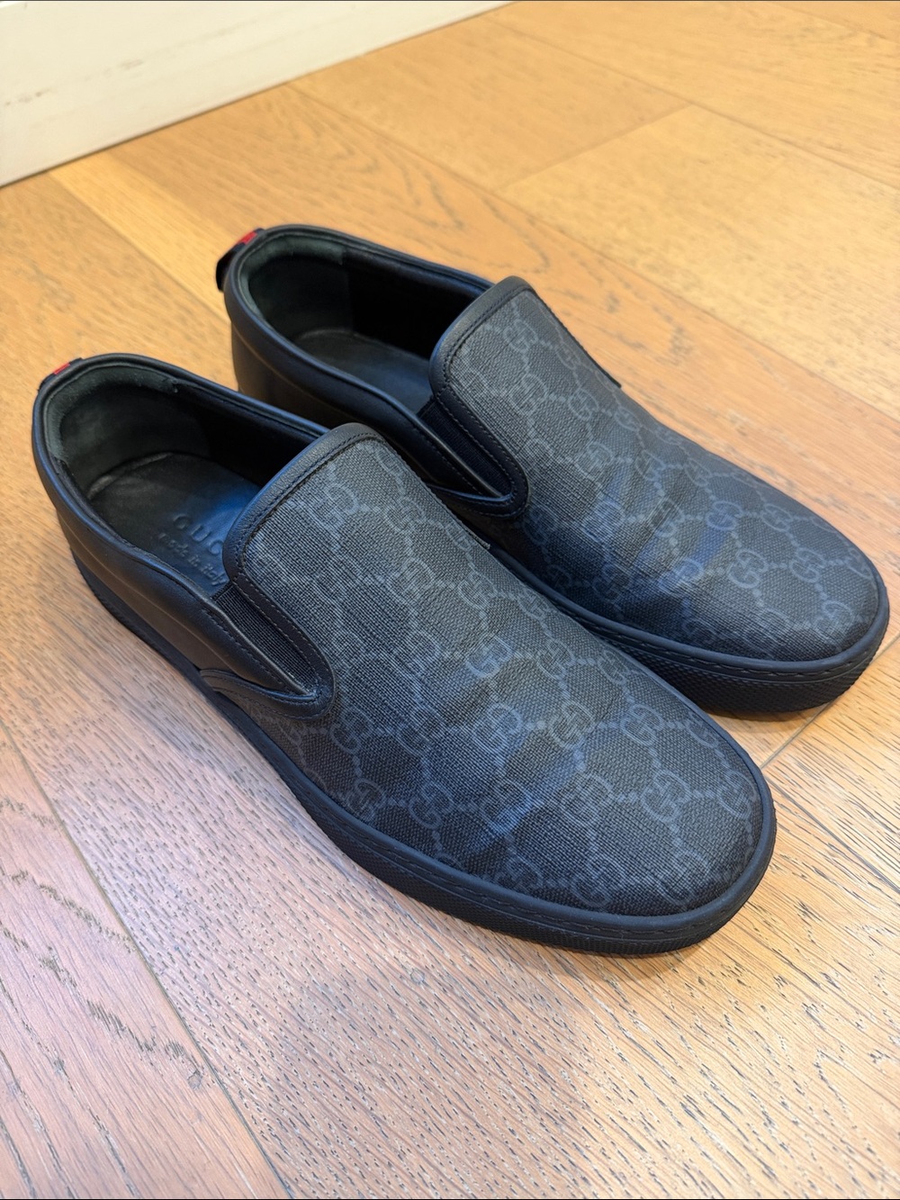 Gucci Black GG Monogram Slip-On Loafers